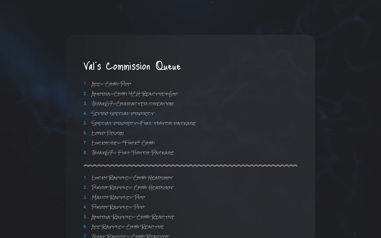 Val's Commission Queue